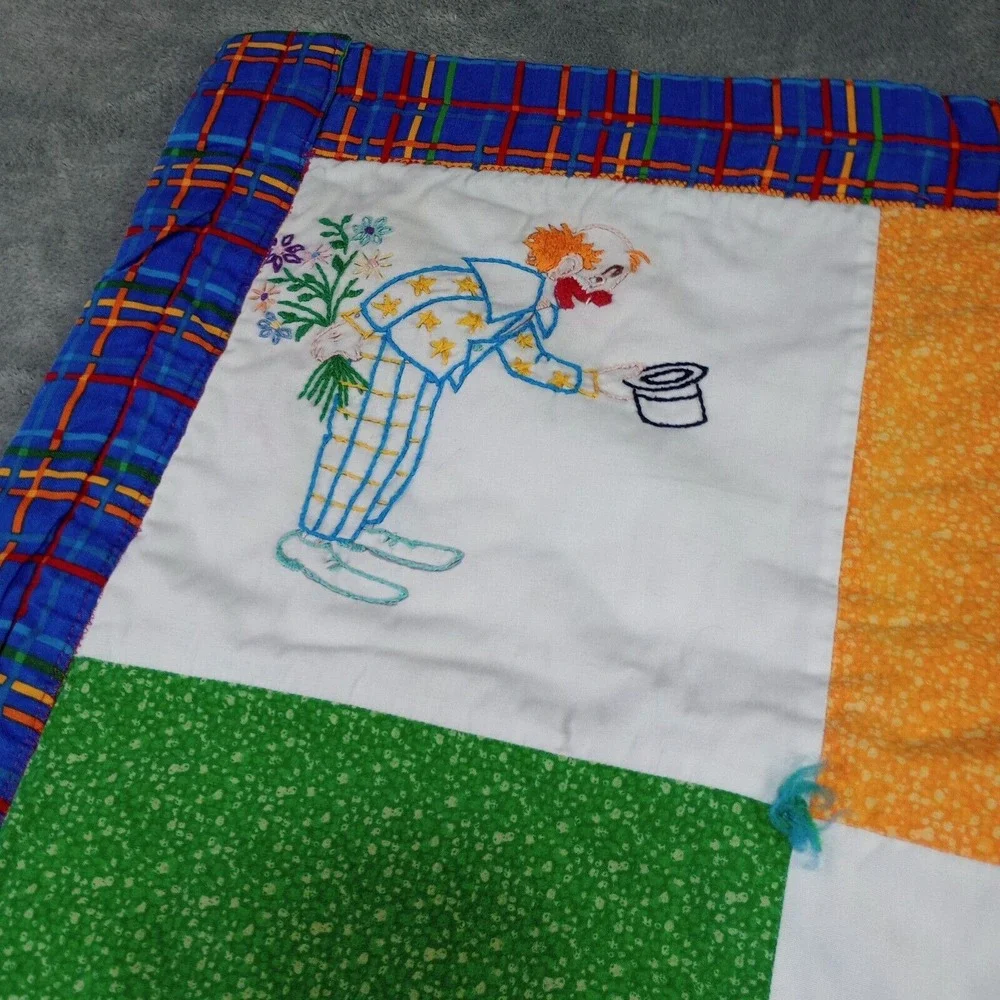 Vintage Clown Quilt Crib Blanket Handmade Colorful Hand Stitched Children Baby‎